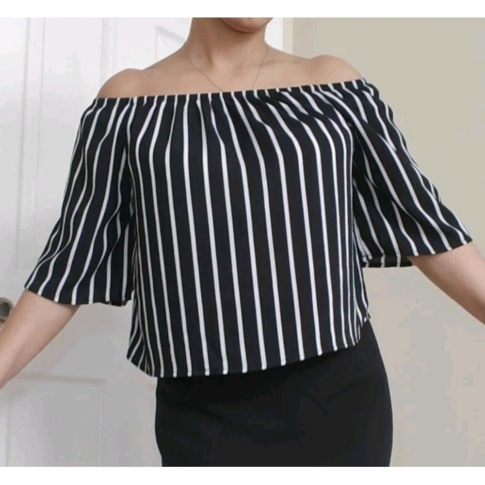 Ambiance Striped Off-Shoulder Blouse